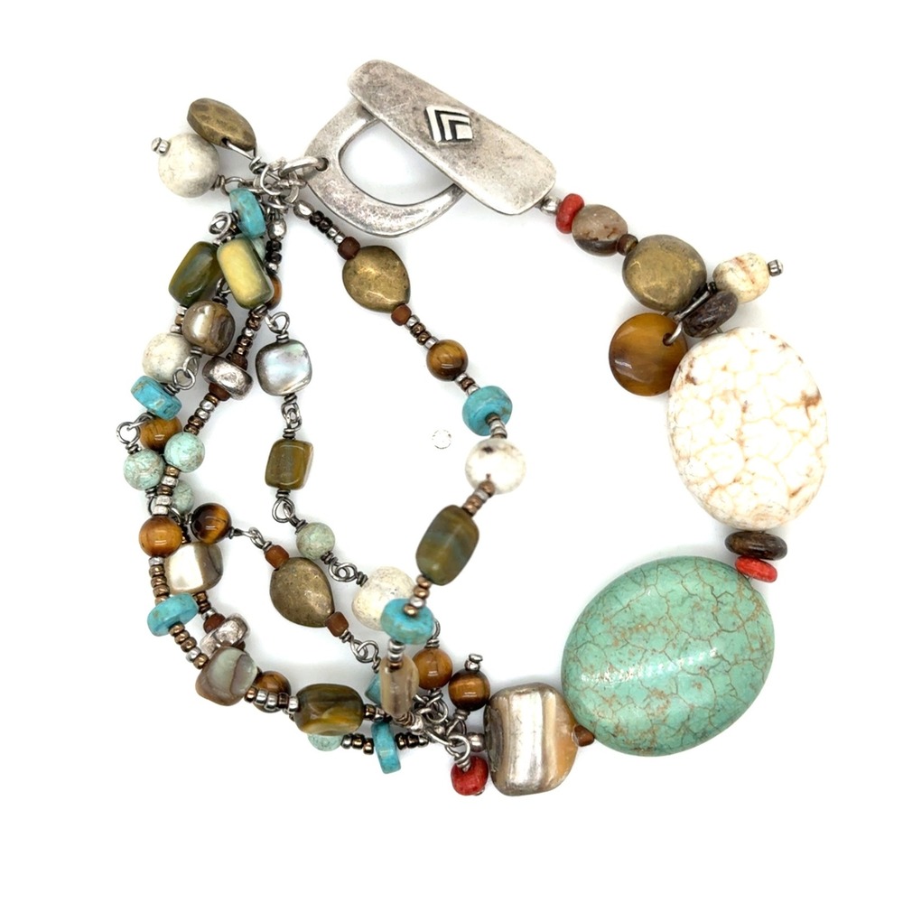 Silpada Sterling Silver Multi Strand Mixed Stone Toggle Bracelet 7.5" Retired
